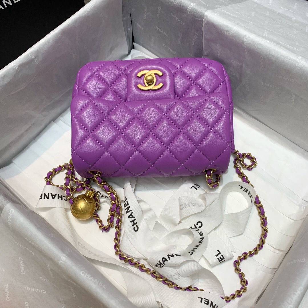 Mini Classic Flap Lambskin Bag AS1786 Purple/Gold